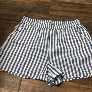 Madewell High Waist Blue and White Striped Shorts